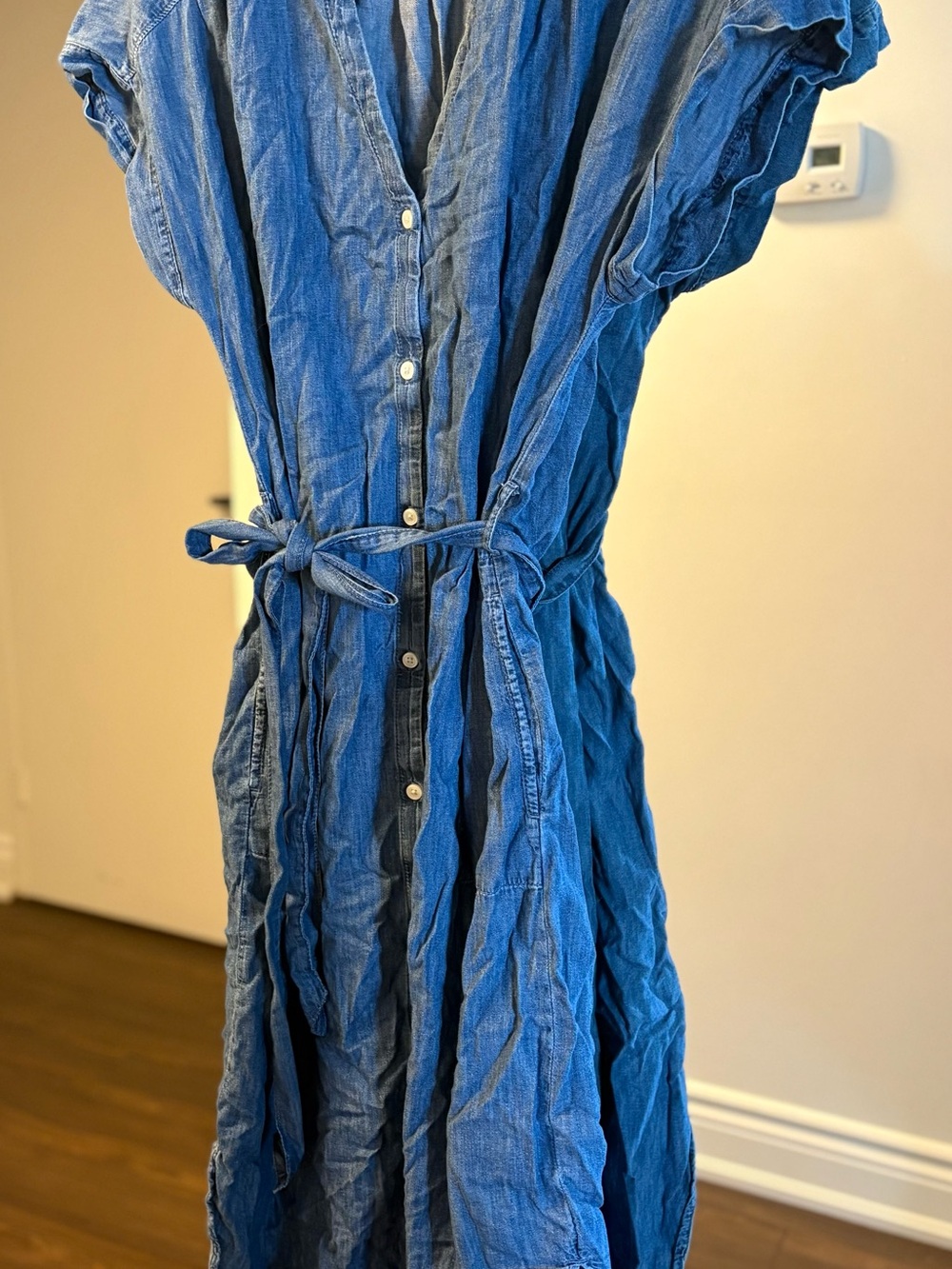 GAP Blue Denim Maxi Dress with Tie Waist